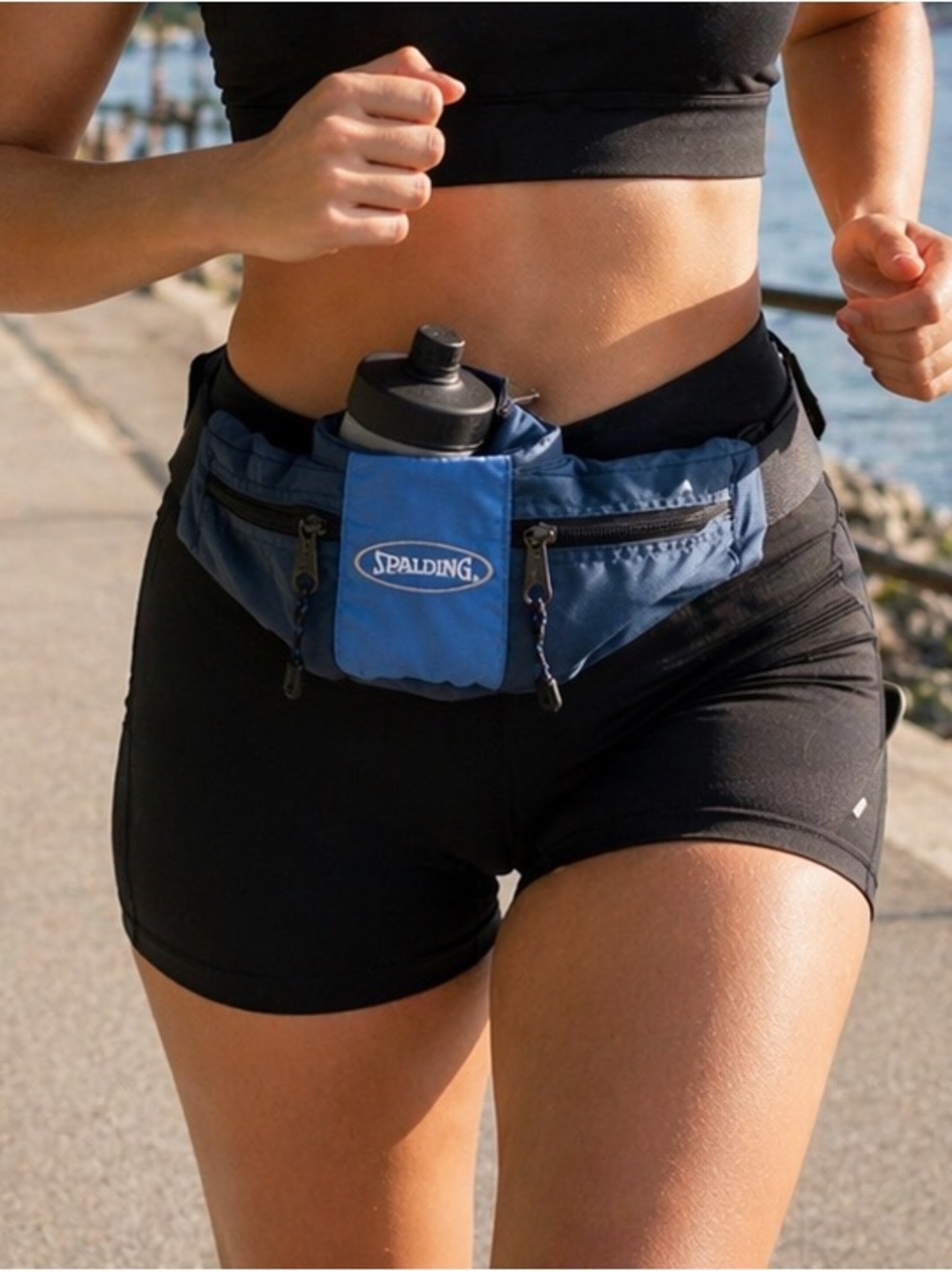 Spalding Blue Running Belt Bag Fanny Pack Water Bottle Holder Adjustable Waist